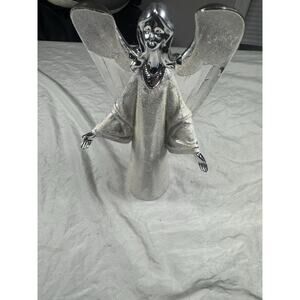 Large Silver Angel Vase Glitter Christmas Decor Centerpiece Holiday Figurine